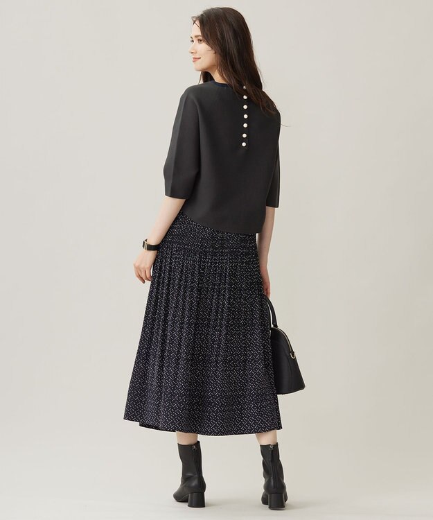 自由区 S 【セットアップ対応・洗える】ライトサテンプリーツ スカート ブラックxベージュ