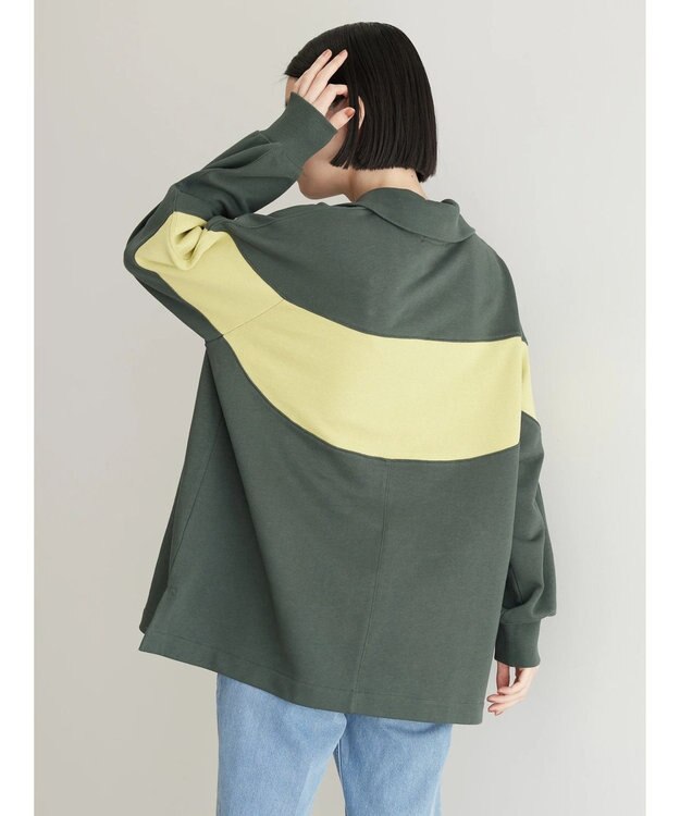 AMERICAN HOLIC ハーフＺＩＰ配色切り替え裏毛チュニック Khaki