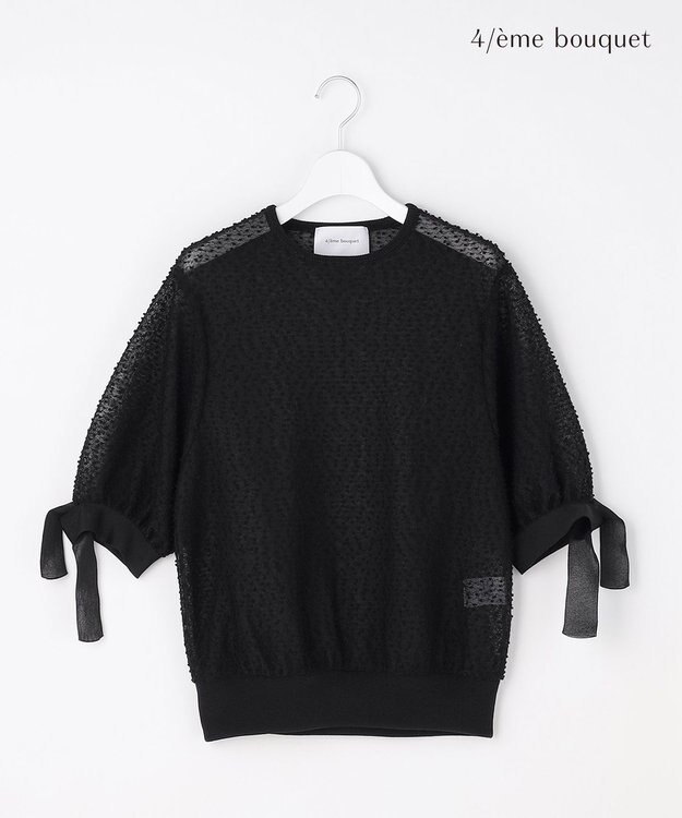 自由区 【カトリエムブーケ】Expression delicate ドットシアー・リボンスリーブトップス ブラック