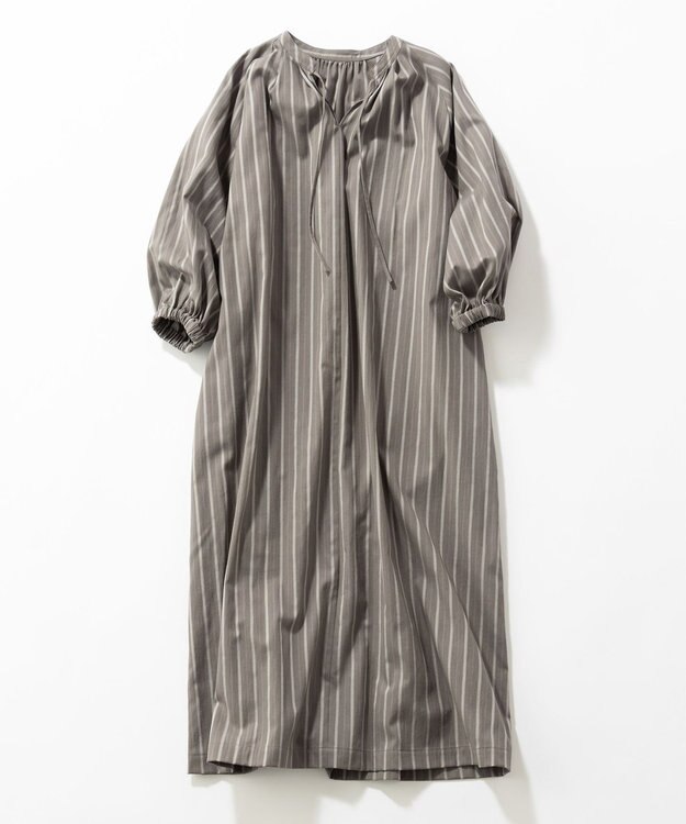 23区 【SLOW/洗える】コットンナイロンストライプ カフタン ワンピース ライトグレーストライプ