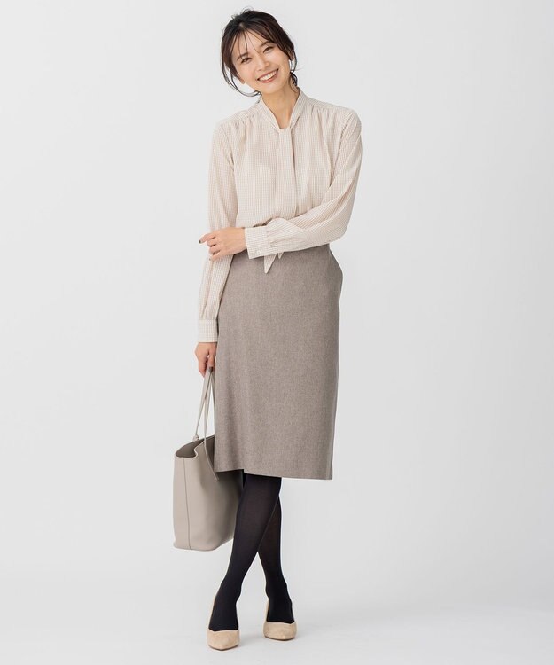 23区 【CLASSY.1月号掲載/洗える】ウールライクカルゼ タイト スカート ダークブラウン系