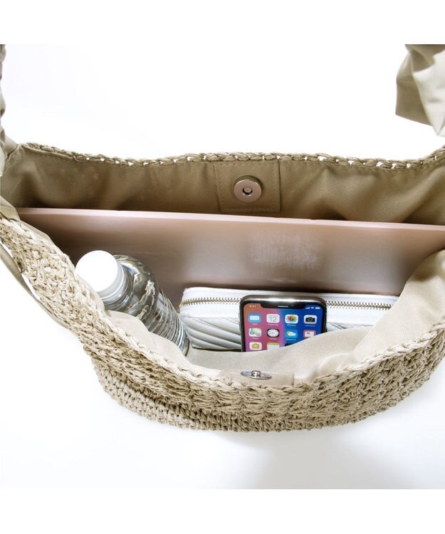 UNBILLION カシュカシュ cachecache / ドロストフリルハンドル地柄編みトート カゴバッグ オーク