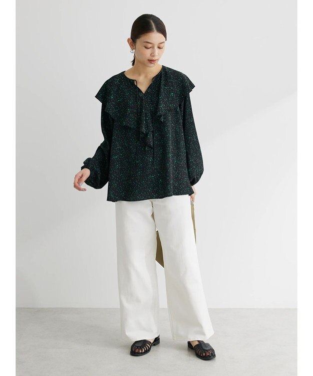 Green Parks 柄アソートラッフル衿ブラウス Flower