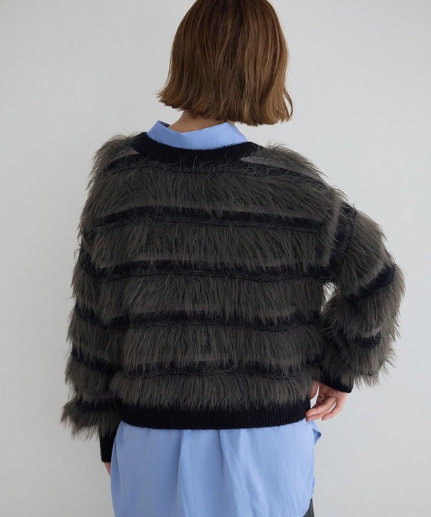 YECCA VECCA フェザーマルチボーダーニット Black