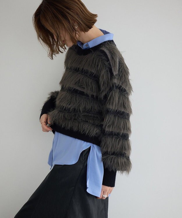 YECCA VECCA フェザーマルチボーダーニット Black