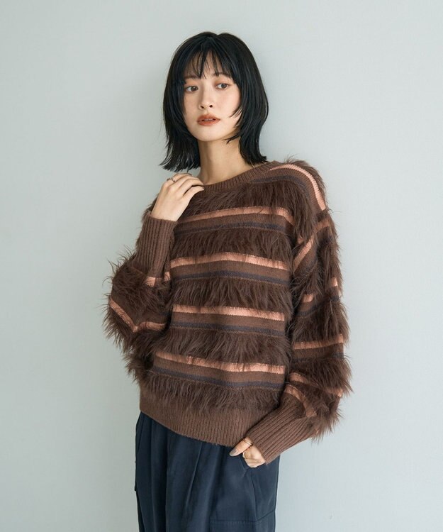 YECCA VECCA フェザーマルチボーダーニット Brown
