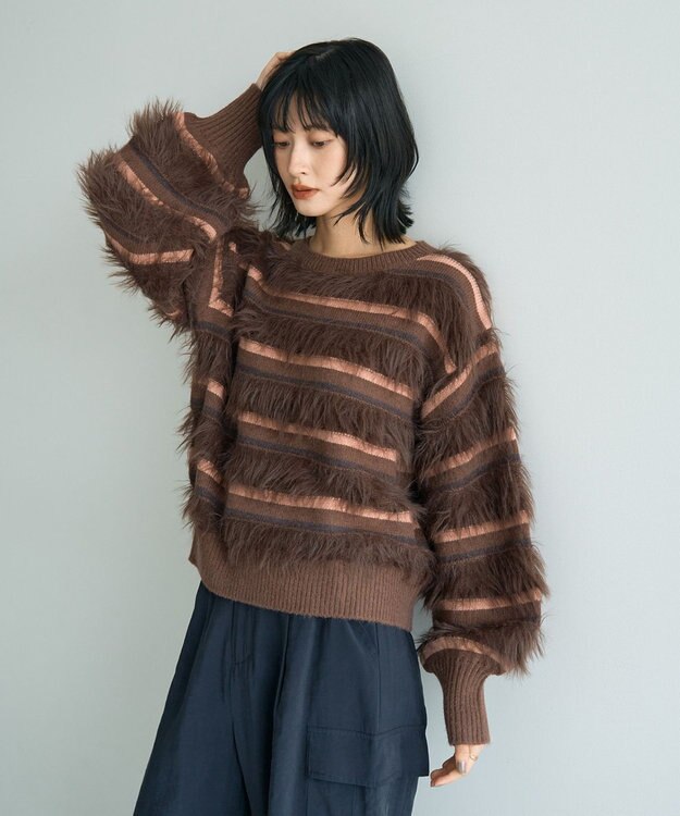 YECCA VECCA フェザーマルチボーダーニット Brown