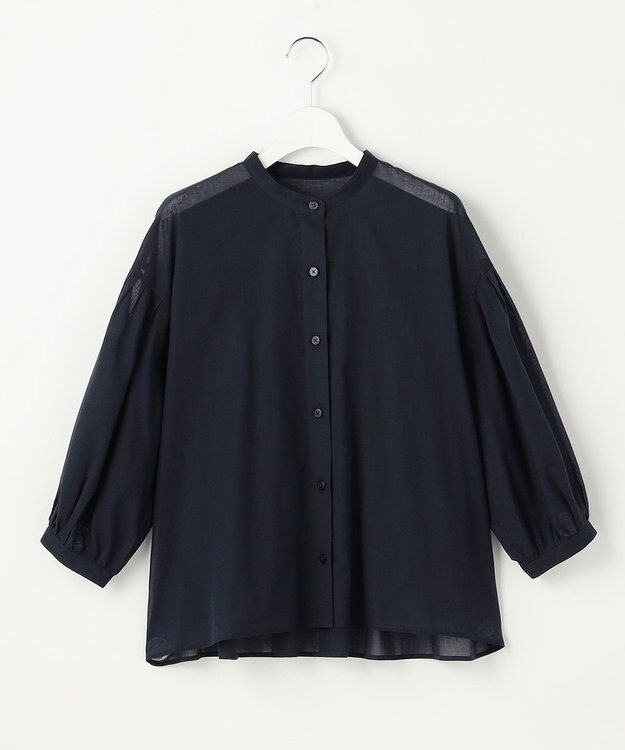自由区 バンドカラーコットン ブラウス ネイビー