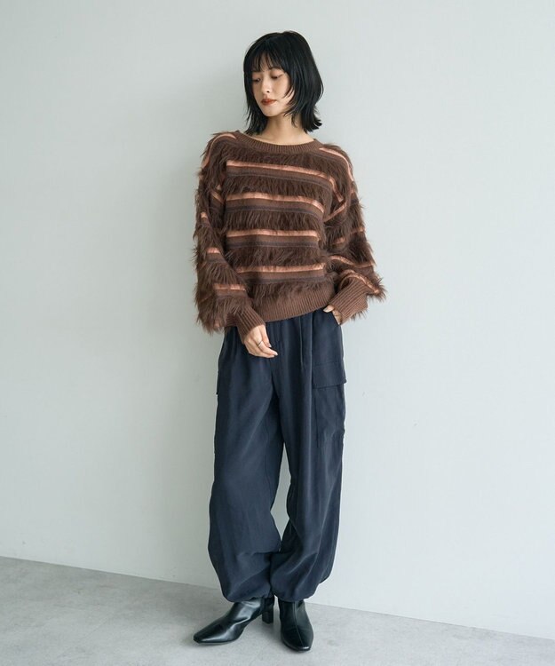 YECCA VECCA フェザーマルチボーダーニット Brown
