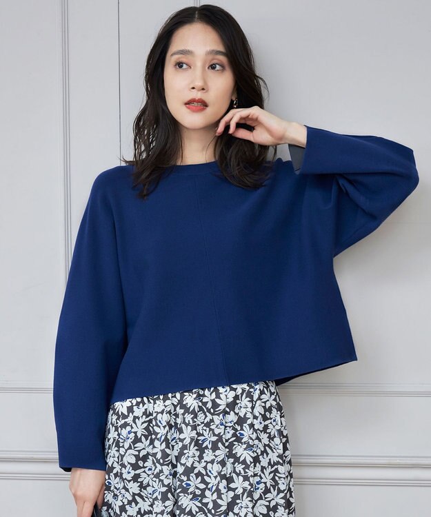 自由区 L 【セットアップ対応・洗える】レーヨンストレッチプルオーバー ニット ブルー