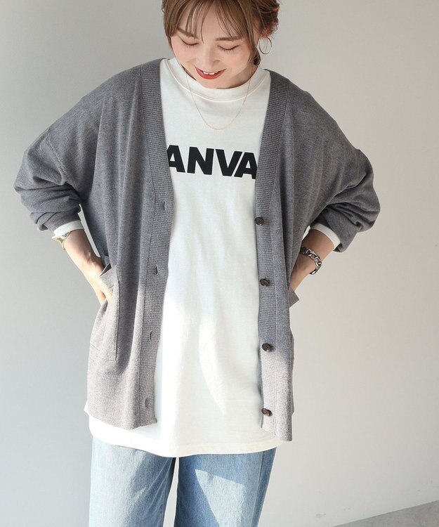 AMERICAN HOLIC バイパチＶネックワイドニットカーディガン Gray Mixture