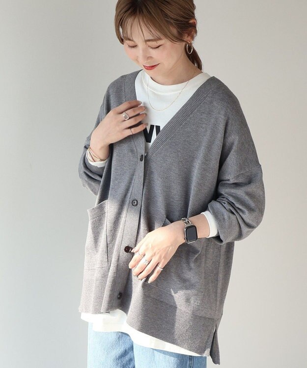 AMERICAN HOLIC バイパチＶネックワイドニットカーディガン Gray Mixture
