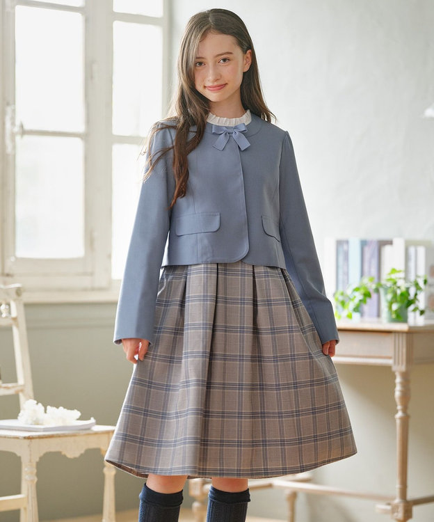 組曲 KIDS 【150-170㎝】 チェックワンピース＆T/Rジャケットセット サックスブルー