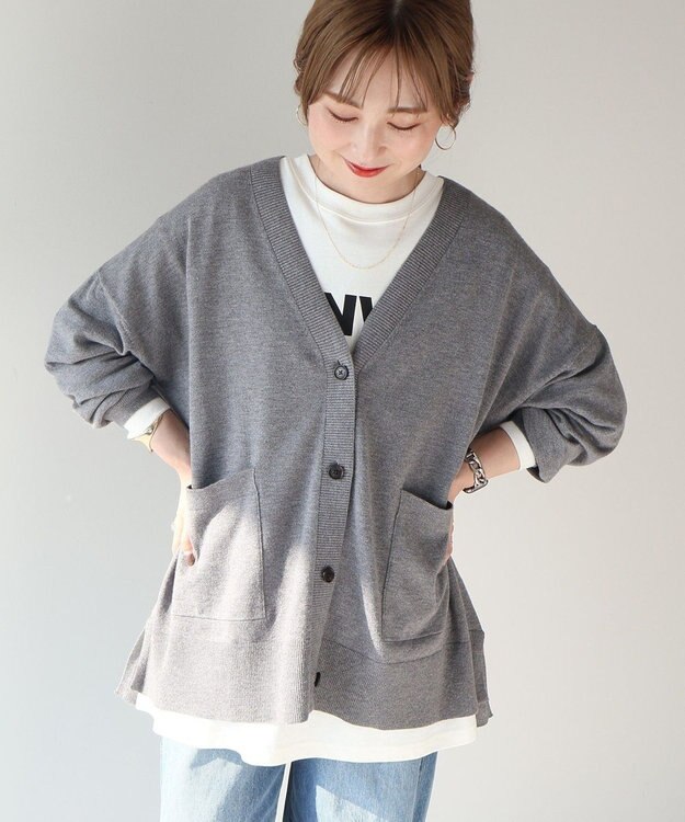 AMERICAN HOLIC バイパチＶネックワイドニットカーディガン Gray Mixture