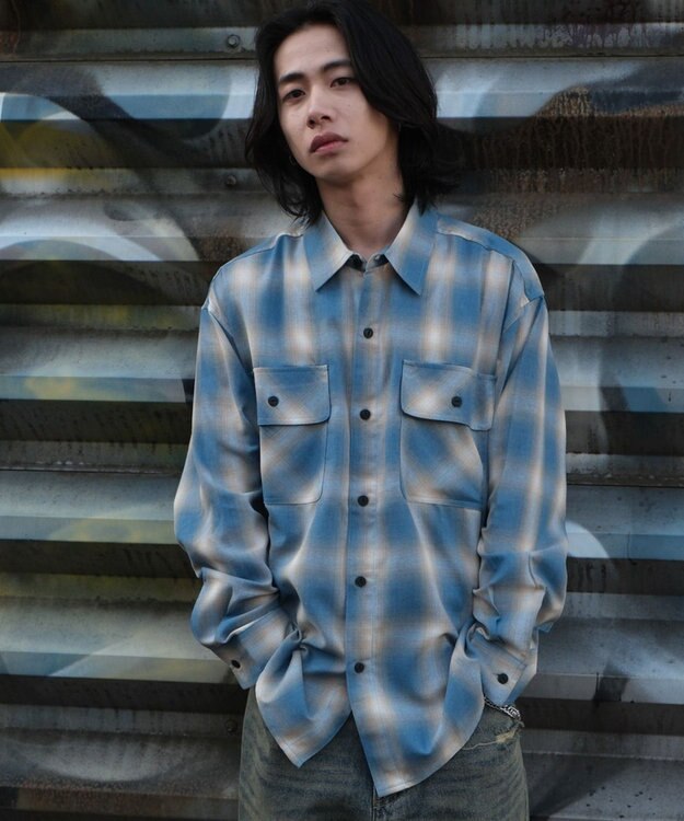 WEGO 【ユニセックス着用ITEM/SMLサイズ展開】オンブレチェックシャツ（LS） 柄4