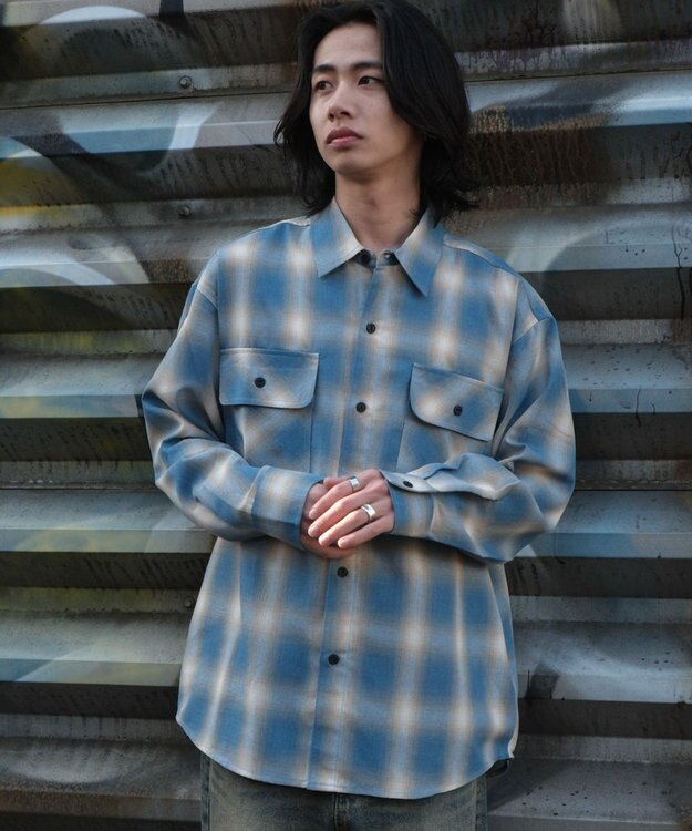 WEGO 【ユニセックス着用ITEM/SMLサイズ展開】オンブレチェックシャツ（LS） 柄4