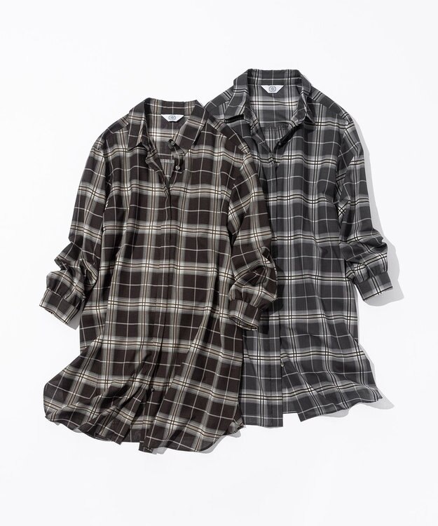 J.PRESS LADIES 【WEB限定カラーあり・洗える】SOFT SHEER チェック ロング シャツ ブラウンチェック系