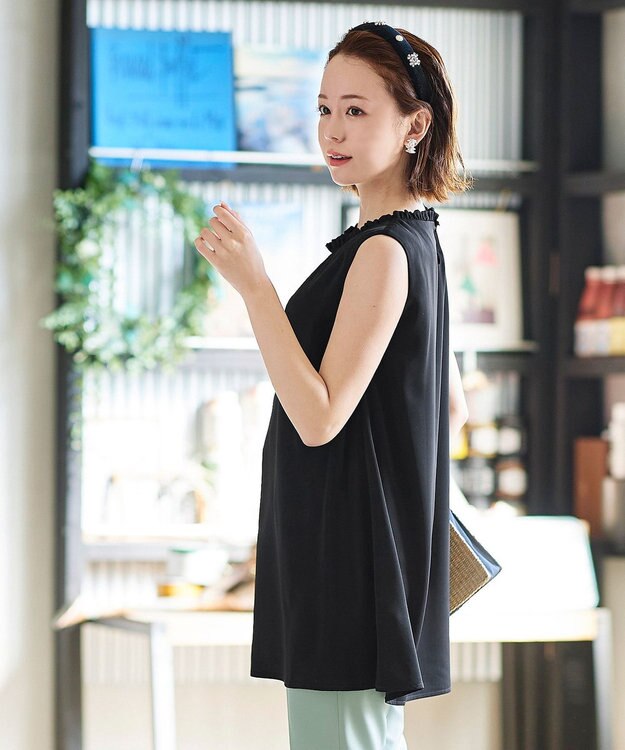 Tiaclasse 【洗える】体型カバーも叶うフリルカラーチュニックブラウス ブラック