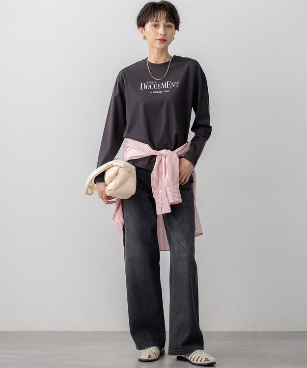 23区 【洗える】ロゴプリント コットン Tシャツ グレー系