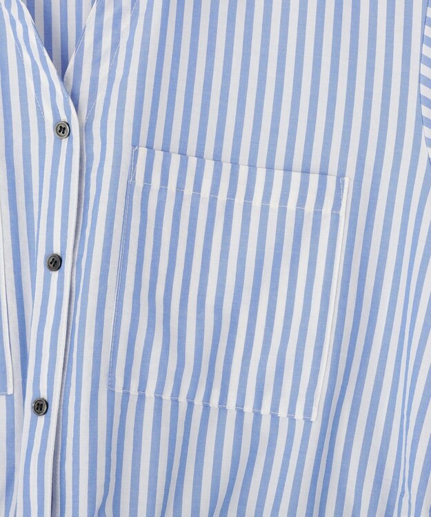 Green Parks ウエストリボンミディ丈ワンピース Stripe Blue