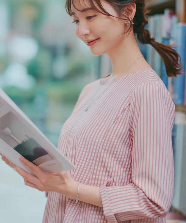 Tiaclasse L 【おのののかさん着用】半袖＆七分袖選べる袖丈バックフレアチュニック 新色 七分袖ピンクストライプ