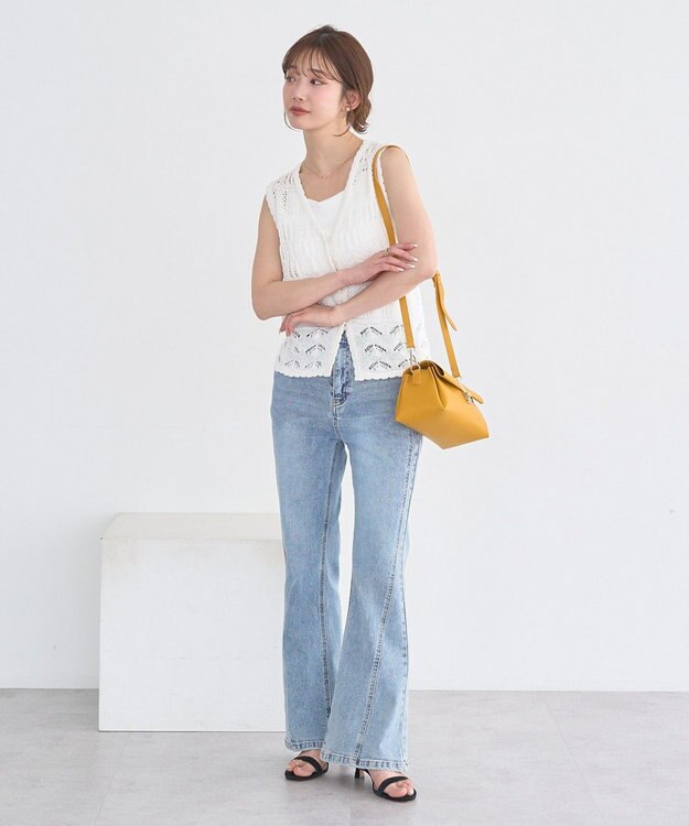 earth music&ecology 軽量フラップ三層ショルダーバッグ Yellow