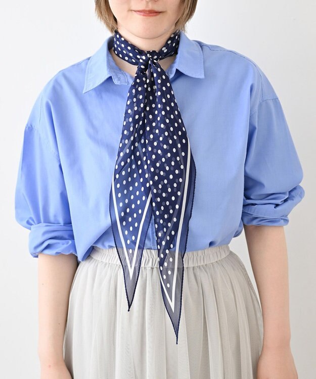 Marca ＜洗えるシルク＞ドット 菱形スカーフ Marcaオリジナル ウォッシャブルシルクローン ネイビー