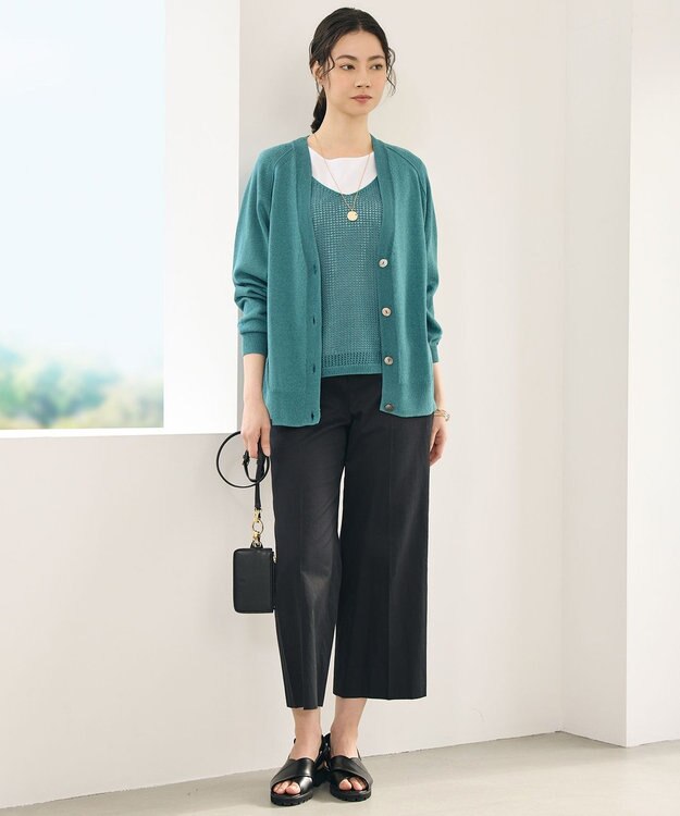 自由区 【アンサンブル対応】ペーパーコットンニット カーディガン ターコイズ