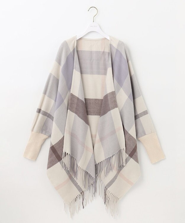 ANY SIS ノーブルチェック ポンチョ ストール ライトブルー系