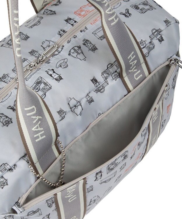 ACE BAGS & LUGGAGE HAyU × ace.  フォールディング 折り畳みボストンバッグ 猫柄 32L 17863 ライトベージュ柄