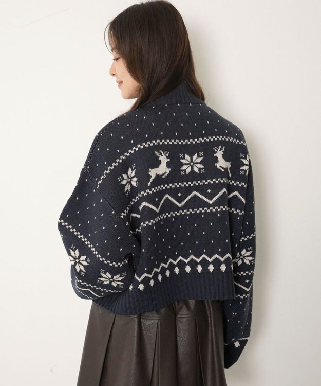 WEGO ノルディック柄ハーフジップニット ネイビー