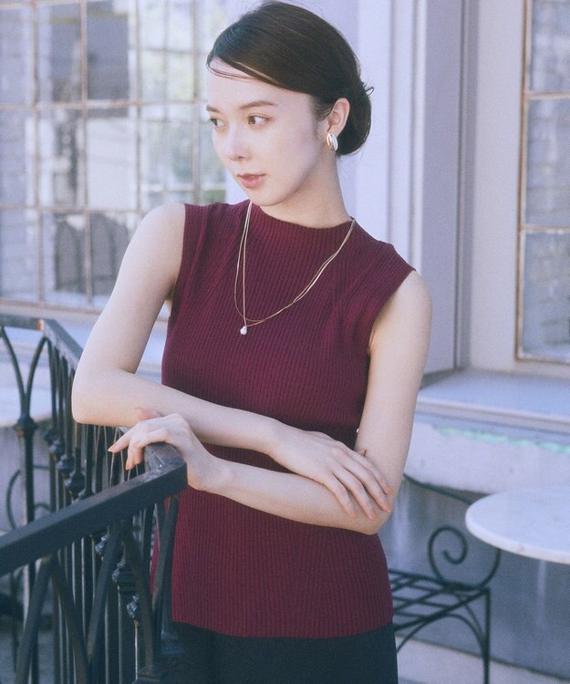 earth music&ecology ランダムリブボトルネックノースリーブニット Bordeaux