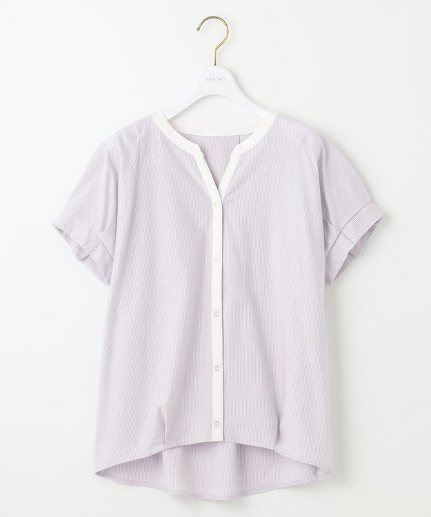 ANY SIS S 【洗える】シルケットストライプスキッパー カットソー ラベンダーストライプ