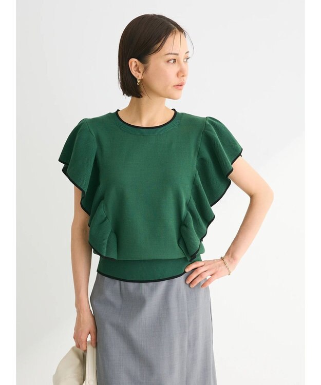 Green Parks 配色フリルニットプルオーバー Green