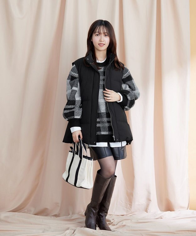 Tiaclasse 【洗える】チェック柄プルオーバーニット ブラック