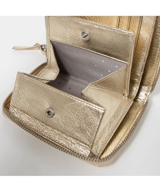 UNBILLION ペルケ perche / ドット型押しラウンドパームフィット財布 ゴールド