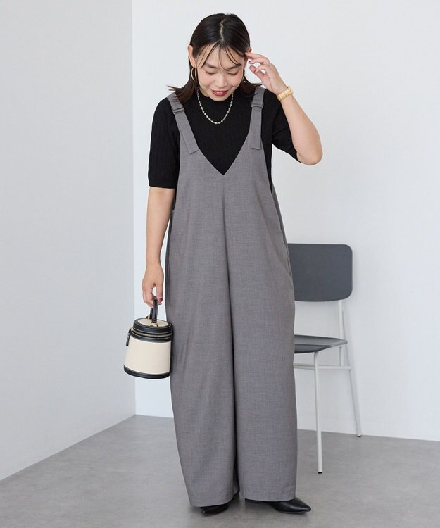 AMERICAN HOLIC イージーケアVネックオールインワン Gray Mixture