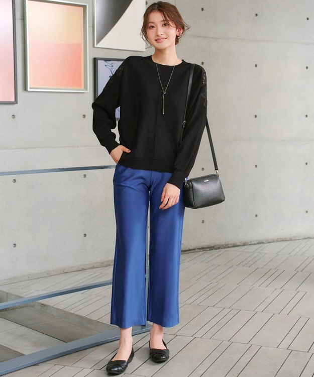 Tiaclasse 肩レースドルマンニットトップス ブラック