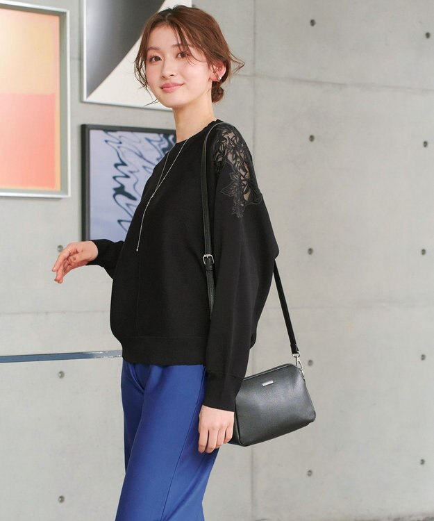 Tiaclasse 肩レースドルマンニットトップス ブラック