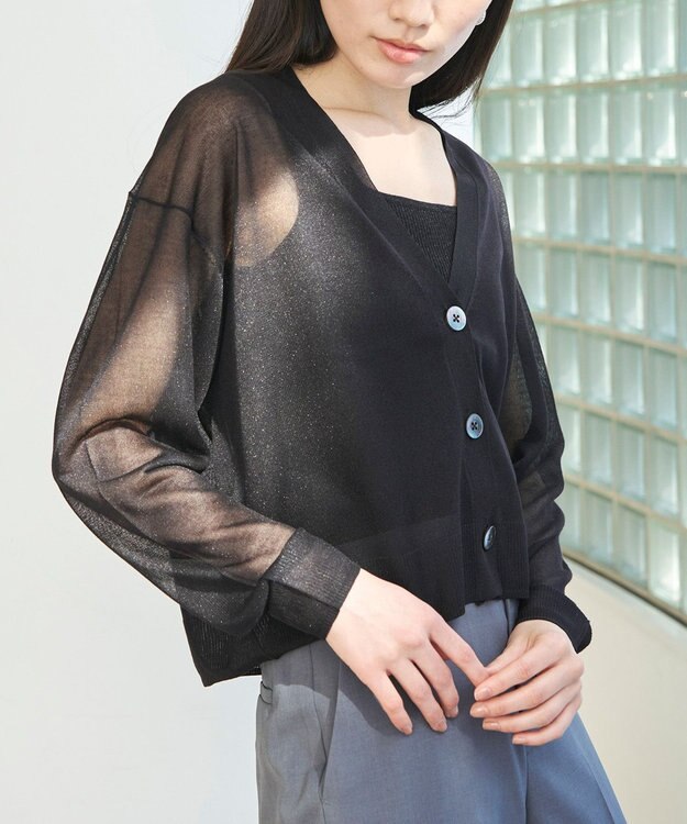 UNFILO ラメシアー カーディガン ブラック