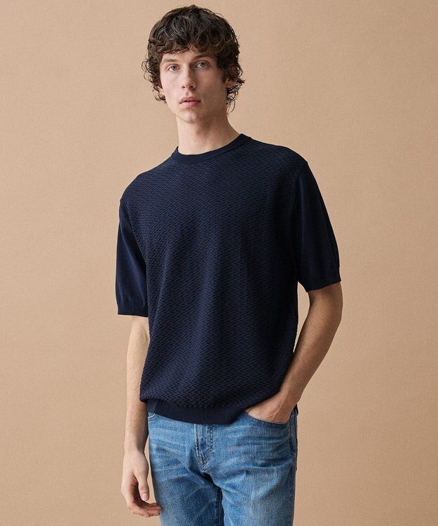 JOSEPH ABBOUD 【サステイナブル・オーガニックコットン使用】オーガニッククール ニット Tシャツ ネイビー系