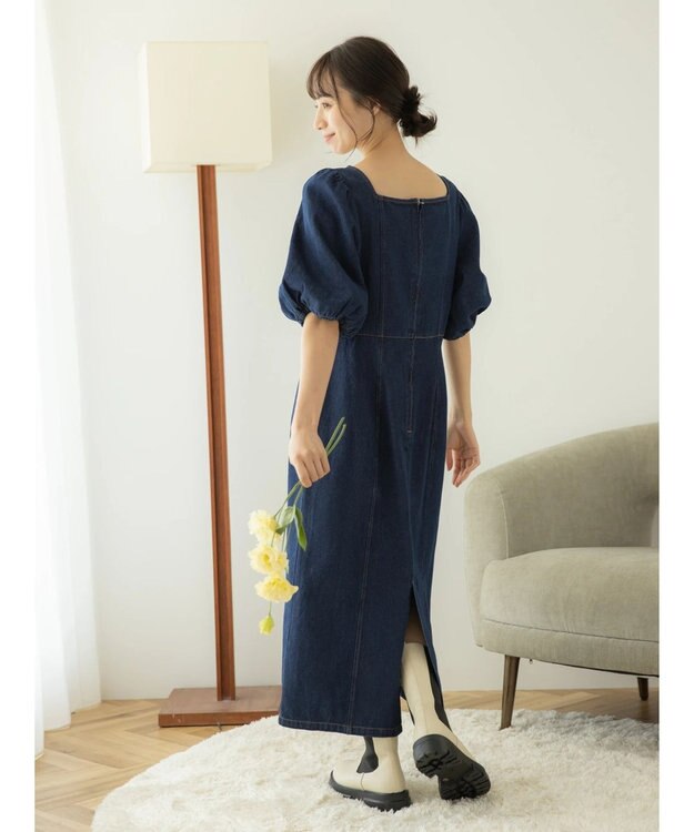 earth music&ecology スクエアネックデニムワンピース Dark Indigo