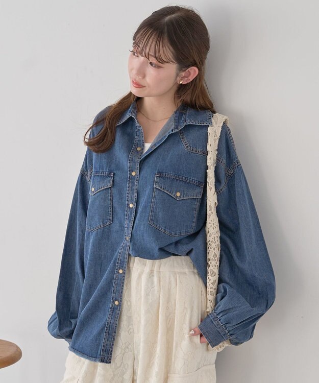 earth music&ecology 【予約】ウエスタンデニムシャツ ミディアムインディゴ