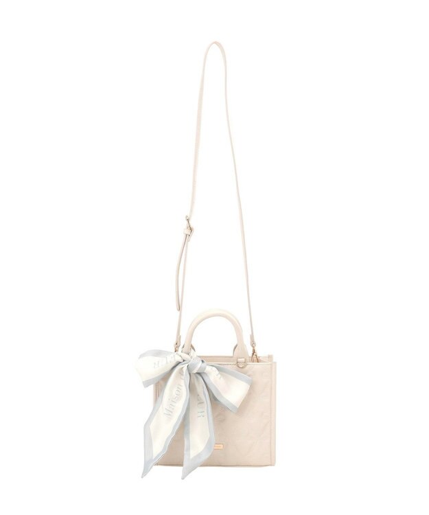 Maison de FLEUR スカーフ付きリボンキルティング2Wayスクエアトート Ivory