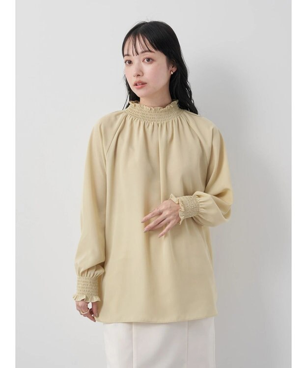 earth music&ecology シャーリングネックブラウス Yellow