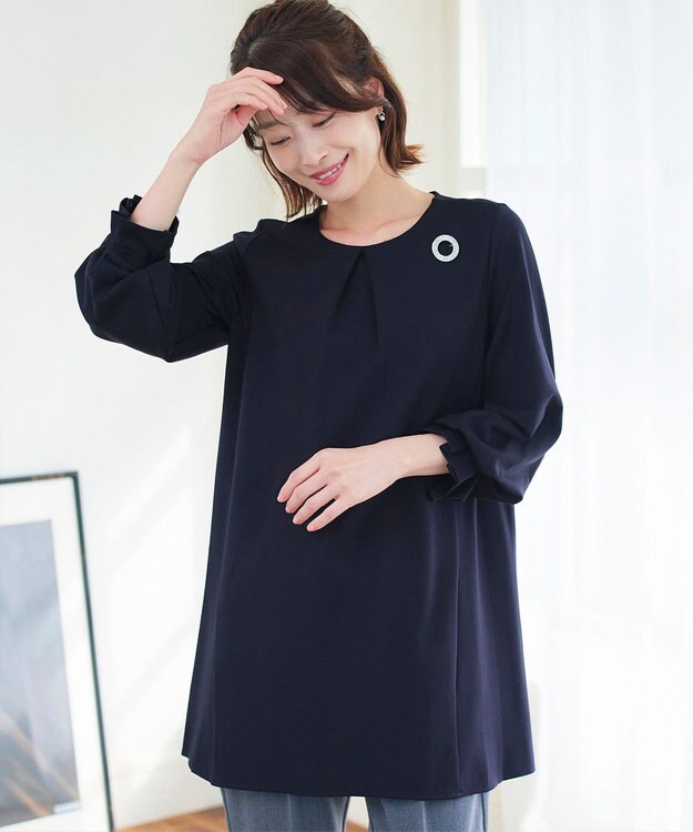 Tiaclasse L 【洗える】タックスリーブポンチチュニック ネイビー
