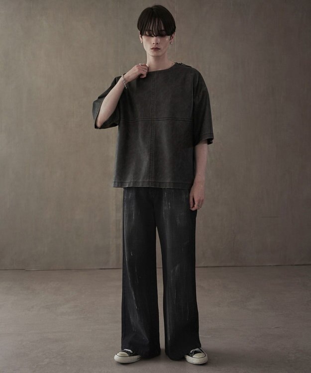 WEGO シルバープリントバギーフレアデニム デニムブラック