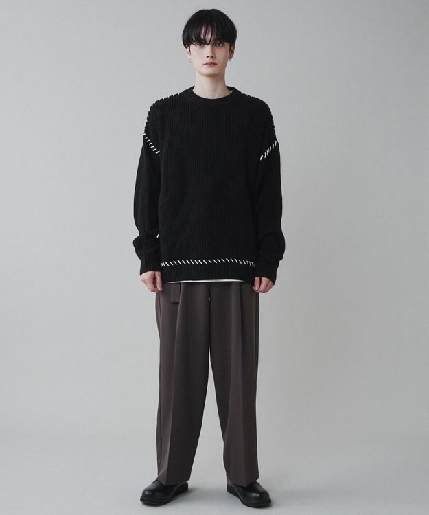 WEGO トロミ　ベルト付きワイドスラックス ブラウン