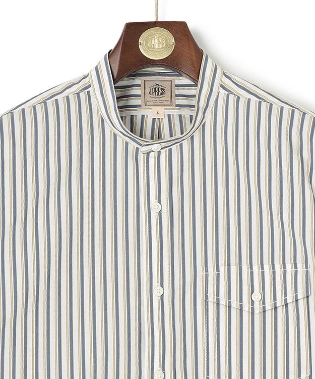 J.PRESS MEN 【クールマックス】サッカーマルチストライプ バンドカラーシャツ ブルー系1