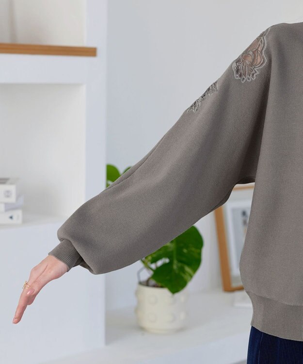 Tiaclasse 肩レースドルマンニットトップス グレー